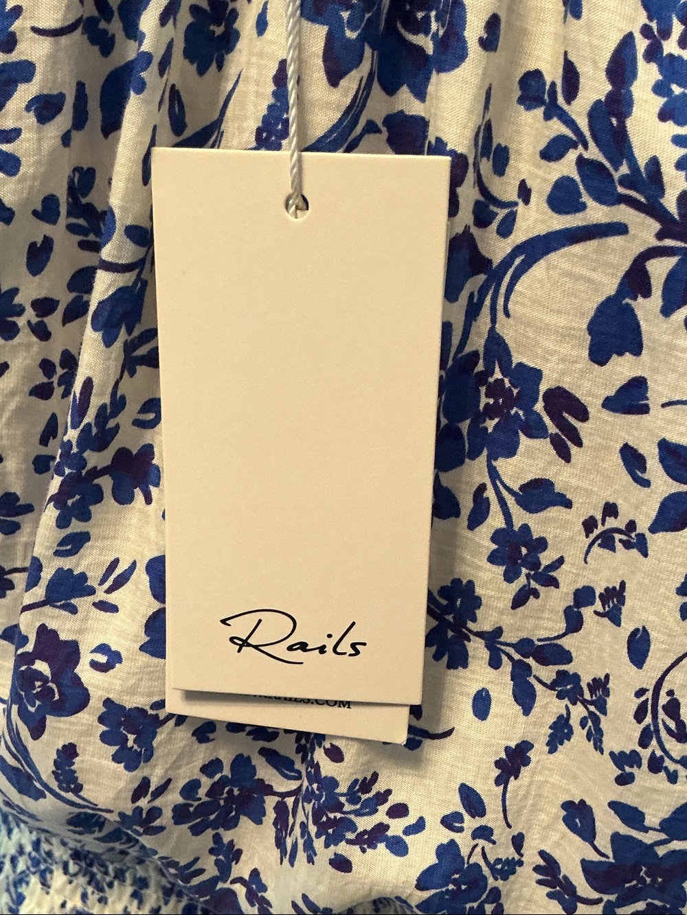 Rails Blue Floral Tie-Neck Smocked Mini Dress - Picture 6 of 10